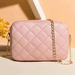 Pink Quilted Gold Chain Crossbody Purse